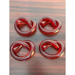 VTG Dorothy Thorpe Style Red Lucite Pretzel Napkin Rings Set of 4 MCM Christmas